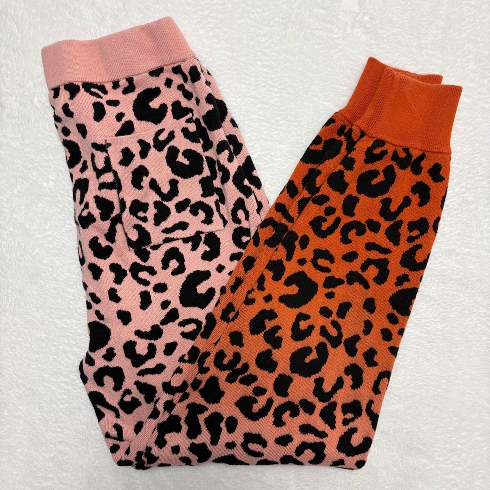 525 America Revolve Womens Pink Orange Ombre Leopard Cotton Knit Joggers Small